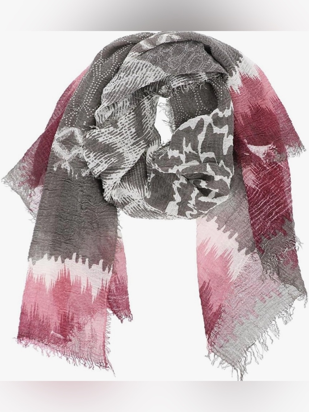 chic Gray and Pink Ombre Fringe Scarf 60 long x 36 wide